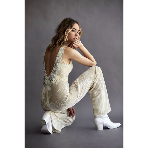 Free People x Brenda Knight Jewel Evening Velvet Jumpsuit MSRP $380 XS